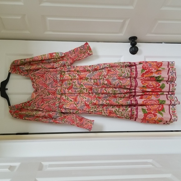 FARM Rio Smocked Top Midi Dress in Pink Macaw Flight - Picture 9 of 16